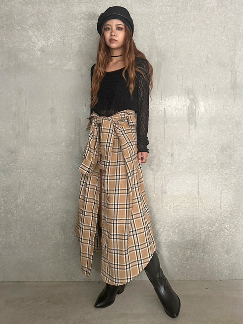 シャツ風チェックロングスカート